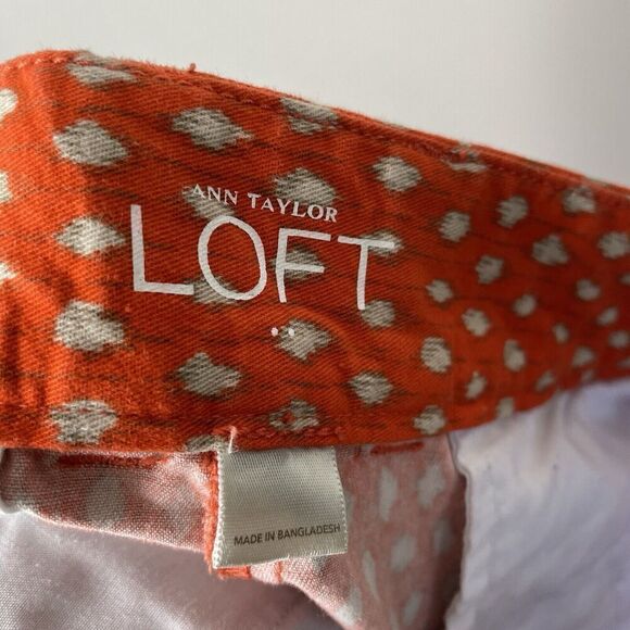 Ann Taylor LOFT Shorts Women 16 Orange Dot Flat Front Chino 100% Cotton - Picture 7 of 9